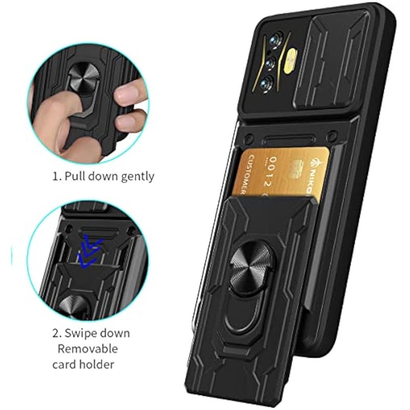 for Xiaomi Poco F4 GT Case with Card Holder, Heavy Duty Protection Phone Case with Magnetic Ring Kickstand Slide Camera Cover for Xiaomi Poco F4 GT/Redmi K50 Gaming LJK Black - Image 3